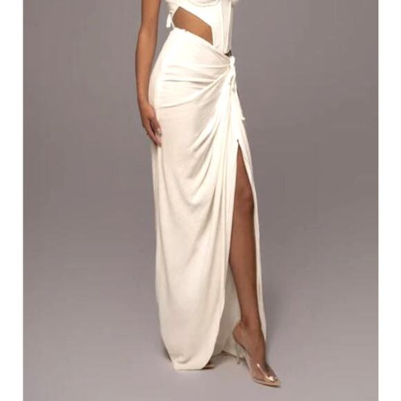 Jluxlabel Women's Noelia Linen Slit Maxi Skirt High Waist Side Zip White Size S - Picture 1 of 12